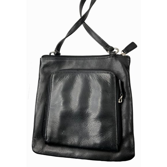 Fossil Women's Black Pebbled Leather Crossbody Bag W/Attached Zip Wallet 8 x 8 - Picture 1 of 5